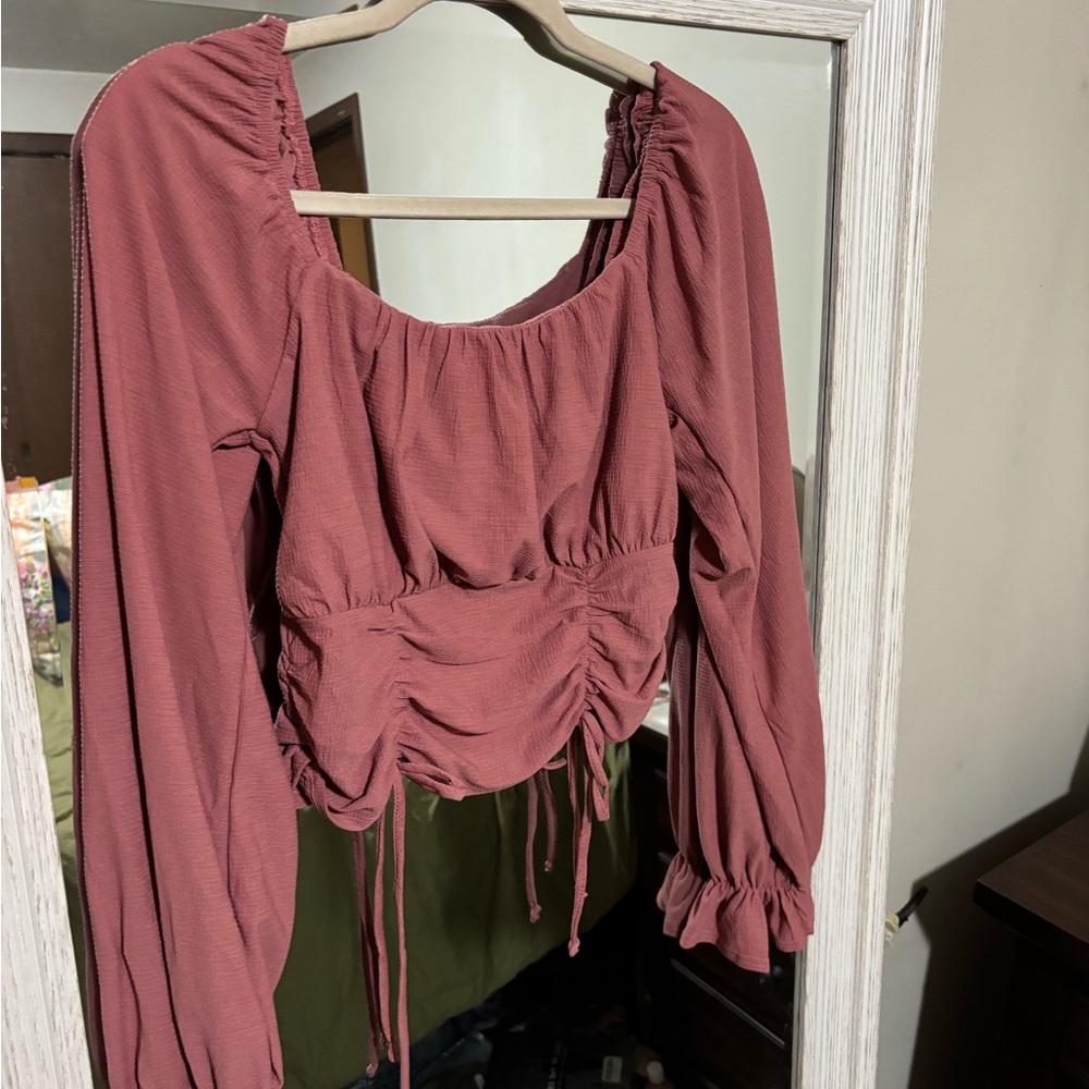 Pink Lily Mauve Long Sleeve Ruched Blouse